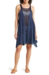 Elan Crochet Inset Cover-up Dress In Navy