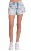 Elan Crochet Jean Shorts In Blue In Animal Print