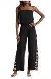 Elan Crochet Inset Strapless Cover-up Jumpsuit In Black