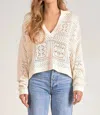 Elan Crochet Long Sleeve Sweater In Cream