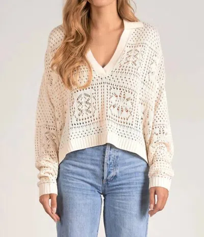 Elan Crochet Long Sleeve Sweater In Cream