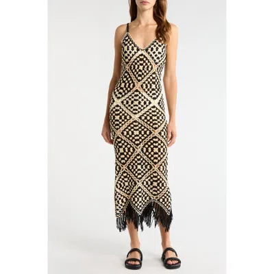 Elan Crochet Maxi Cover-up Dress In Black/white Combo