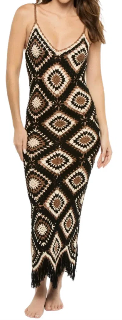 Elan Crochet Maxi Dress In Black Multi