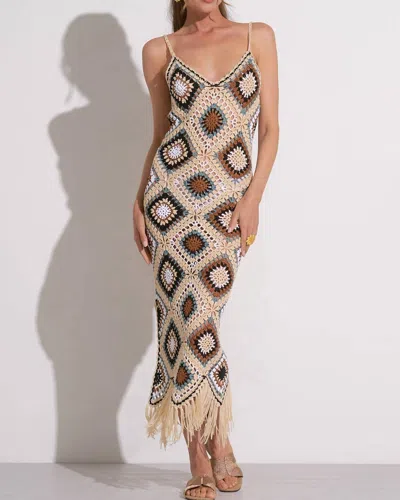 Elan Crochet Midi Tank Dress In Natural Multi