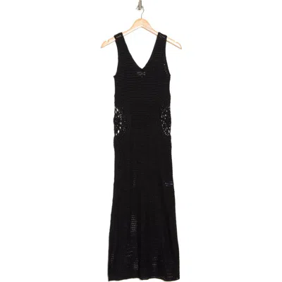 Elan Crochet Open Stitch Cover-up Tank Dress In Black