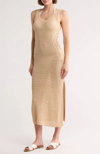 Elan Crochet Open Tank Dress In Natural