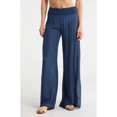 Elan Crochet Panel Cover-up Pants In Blue