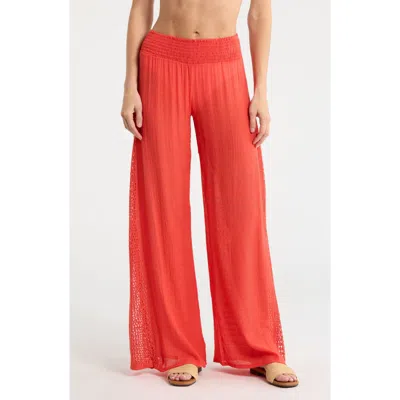 Elan Crochet Panel Cover-up Pants In Red
