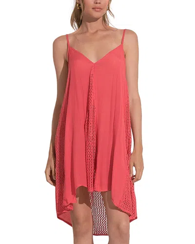 Elan Crochet Panel Swim Cover-up Dress In Coral