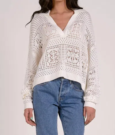 Elan Crochet Polo Top In White