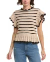 Elan Crochet Ruffle Sweater In Neutral
