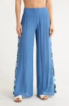 Elan Crochet Side Panel Cover-up Pants In Multi