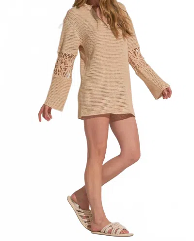 Elan Crochet Sleeve Tunic In Beige