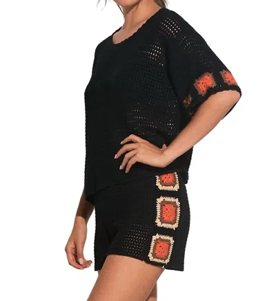 Elan Crochet Top In Black/orange