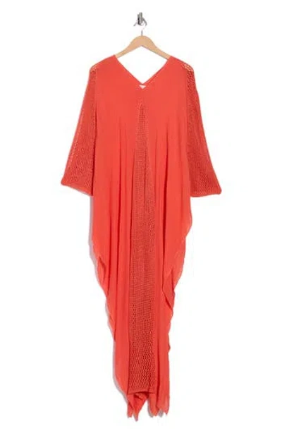 Elan Crochet Trim Cover-up Caftan In Multi