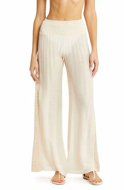Elan Crochet Trim Wide Leg Cover-up Pants In Natural In White
