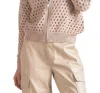 Elan Candice Zip Cardigan Sweater In Stone In Beige