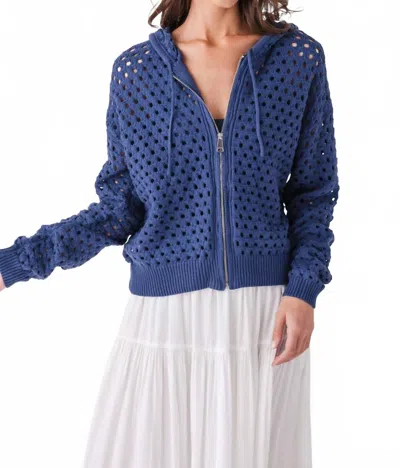 Elan Crochet Zip Cardigan In Navy In Blue