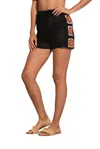 Elan Crocheted Side Panel Shorts In Black In Black