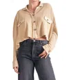 Elan Crop Button Down Jacket In Tan In Brown