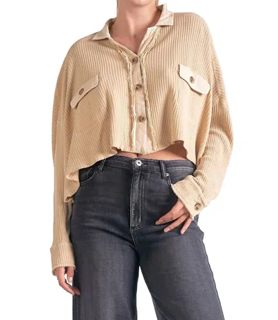 Elan Crop Button Down Jacket In Tan In Brown