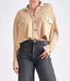 Elan Crop Button Down Jacket In Tan In Multi