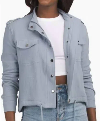 Elan Cropped Crepe Jacket In Blue In Gray