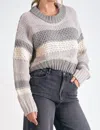 Elan Cropped Crew Neck Sweater In Grey Stripe In Multi