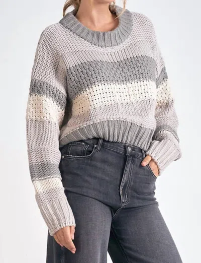 Elan Cropped Crew Neck Sweater In Grey Stripe In Multi