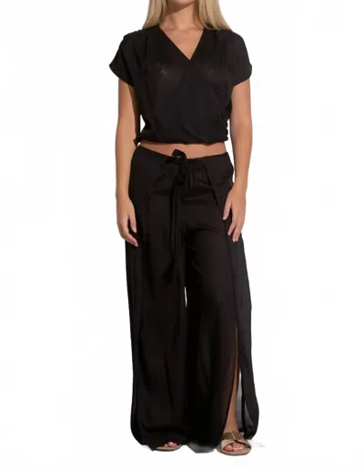 Elan Cropped Crossover Blouse In Black