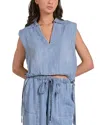 Elan Chambray Cinch Waist Top In Denim In Blue