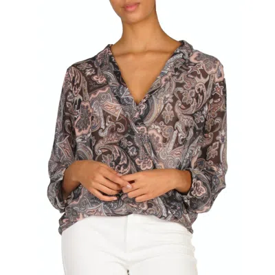 Elan Cross Front Top In Black Paisley In Multi