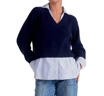 Elan Crossover Layered Sweater In Navy In Blue
