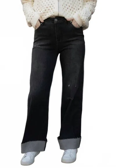 Elan Cuffed Denim Jeans In Grey In Black