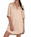 Elan Cuffed Sleeve Shirt Dress In Stone In Neutral