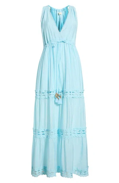 Elan Cutout Trim Sleeveless Cover-up Maxi Dress In Blue