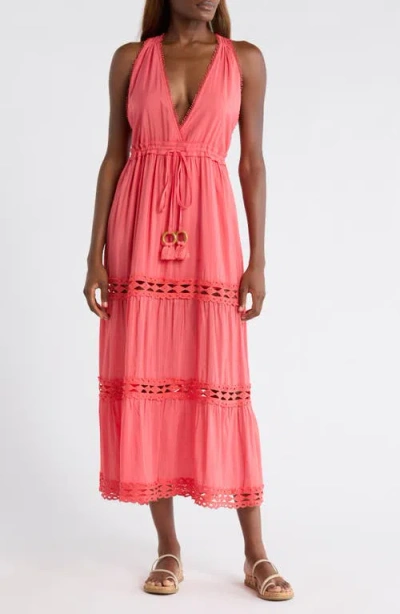 Elan Cutout Trim Sleeveless Cover-up Maxi Dress In Pink
