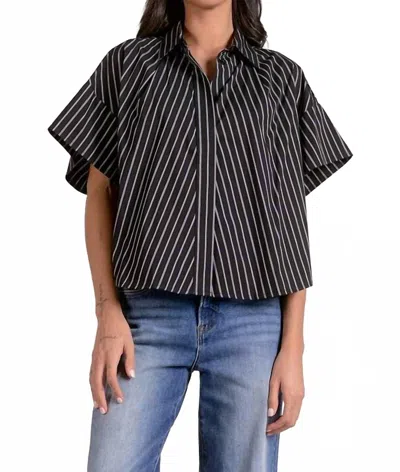 Elan Cyndi Stripe Button-up Blouse In Black / White Stripe In Blue