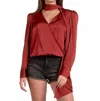 Elan Satin Bow Blouse In Rust In Red