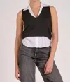 Elan V-neck Layered Sweater In Black In Black