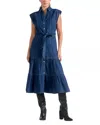 Elan Denim Cap Sleeve Midi Dress In Blue In Multi
