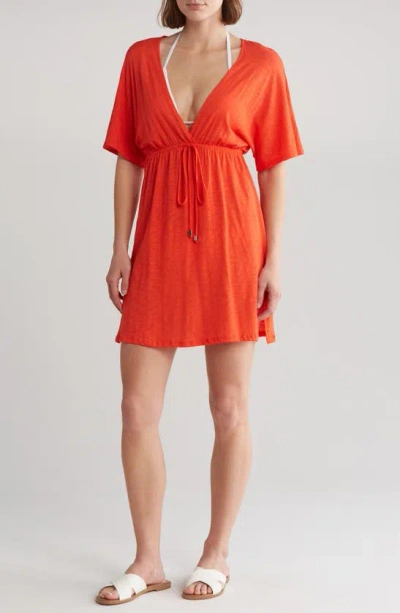 Elan Deep V-neck Cover-up Dress In Red
