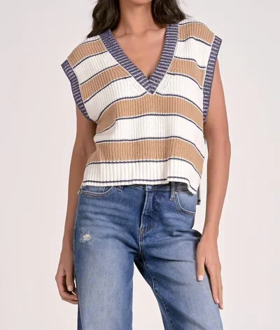 Elan Deep V Sweater Vest In Camel Multi In Brown