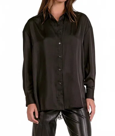 Elan Delfina Lace Back Satin Button Down In Black