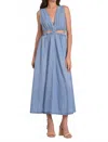 Elan Delilah Midi Cut Out Dress In Denim Blue In Blue