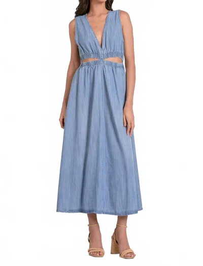 Elan Delilah Midi Cut Out Dress In Denim Blue