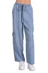 Elan Denim Cargo Drawstring Pant In Blue In Blue