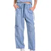 Elan Denim Cargo Drawstring Pant In Blue In Blue