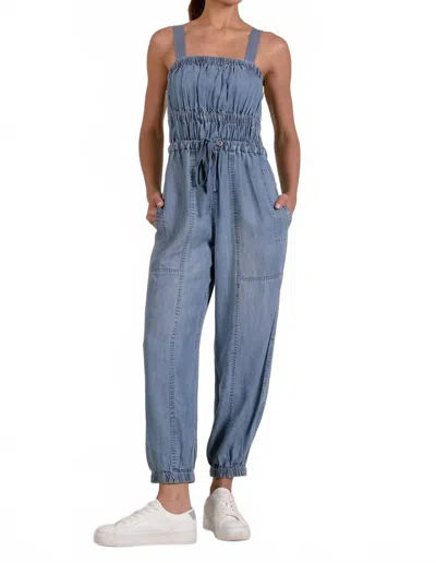 Elan Denim Elastic Bottom Jumpsuit In Light Blue Washed