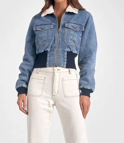 Elan Denim Jacket Fur Collar In Blue